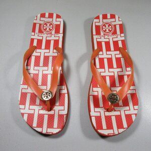 Tory Burch womens orange an white thong flip flop sandals 10.5 M